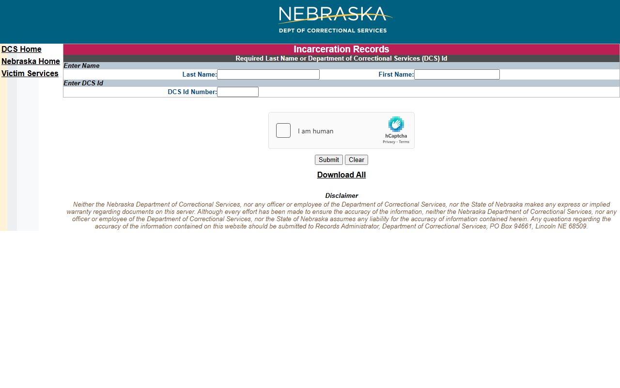 Rock County inmate lookup through Nebraska Department of Correctional Services search